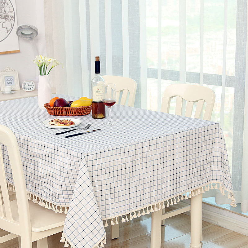 Cotton And Linen Small Round Table Cloth Simple Striped