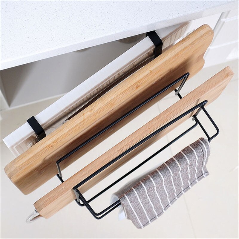 Kitchen Double Layer Towel Rack Hanging Holder Cabinets Shelf Chopping Board Storage Rack Hanger Shelf Kitchen Accessories