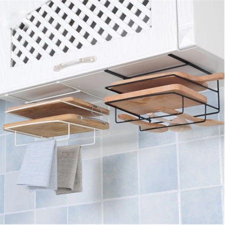 Kitchen Double Layer Towel Rack Hanging Holder Cabinets Shelf Chopping Board Storage Rack Hanger Shelf Kitchen Accessories