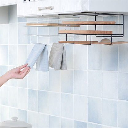 Kitchen Double Layer Towel Rack Hanging Holder Cabinets Shelf Chopping Board Storage Rack Hanger Shelf Kitchen Accessories