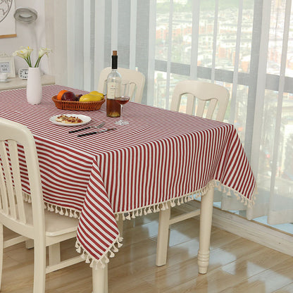 Cotton And Linen Small Round Table Cloth Simple Striped