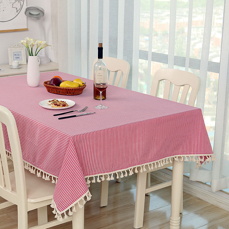 Cotton And Linen Small Round Table Cloth Simple Striped